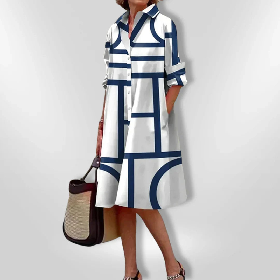 Helena Geometrik Desenli Midi Elbise
