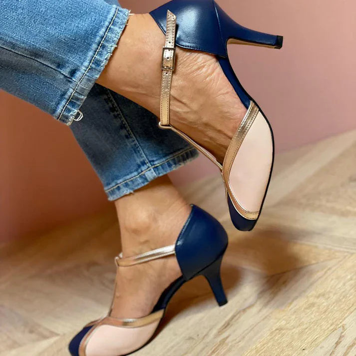 Alessia™ | Renkli ve Rahat T-Strap Yuvarlak Burun Topuklular