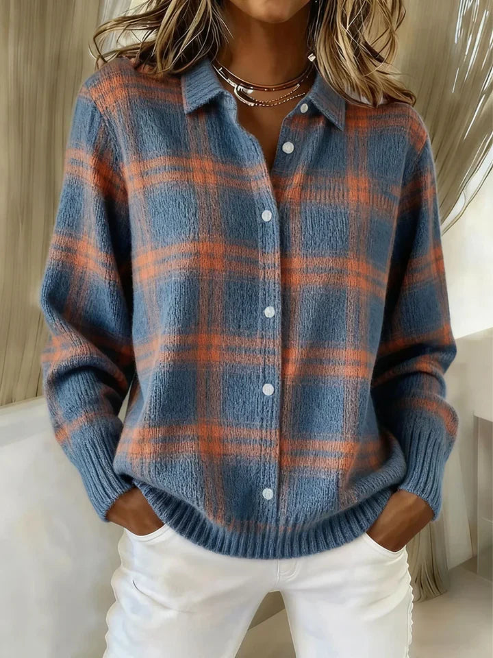 Mira™ – Yumuşacık Hoodie Dokulu Kareli Bluz