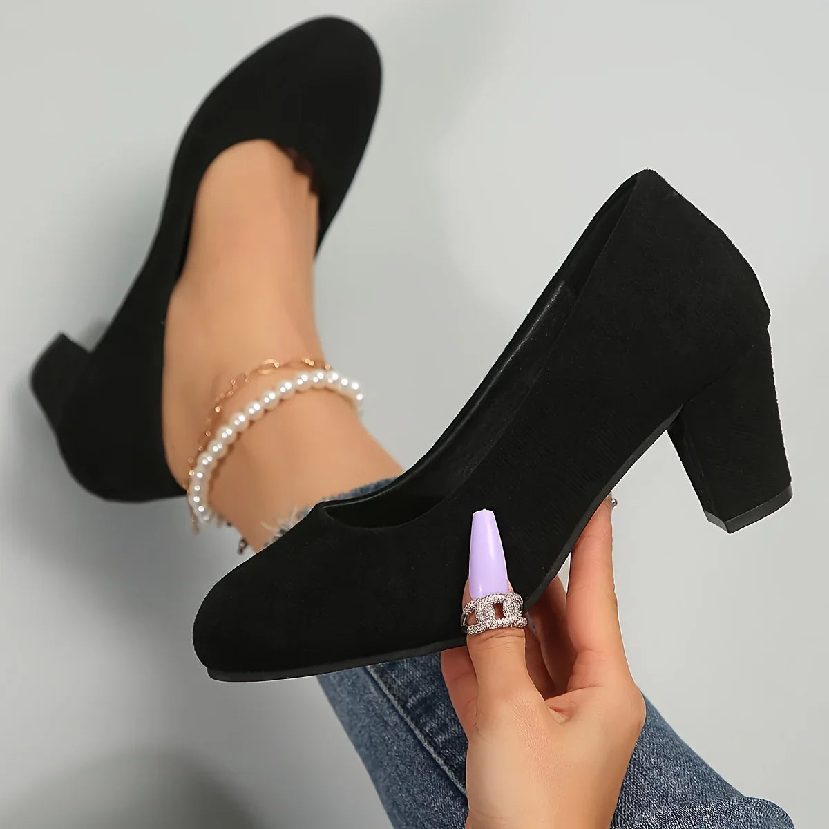 Laure™ – Geniş Burunlu ve Dengeli Topuklu, Ağrısız Konfor Sunan Stiletto Ayakkabı