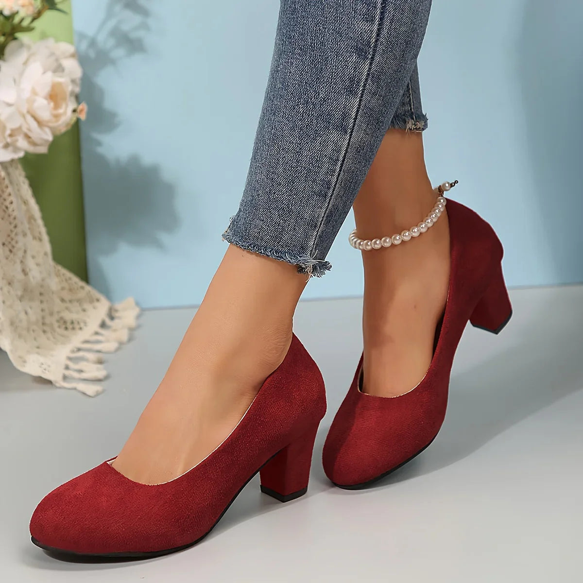 Laure™ – Geniş Burunlu ve Dengeli Topuklu, Ağrısız Konfor Sunan Stiletto Ayakkabı