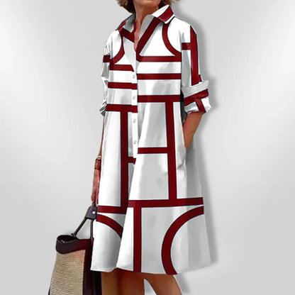 Helena  Geometrik Desenli Midi Elbise