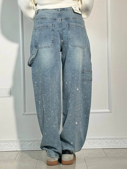 Balon Kesim Karpenter Parlak Denim Jean
